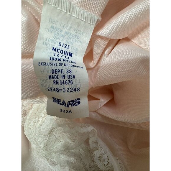 Vintage Lace Nightgown Peach Embroidery Rose Semi Sheer Drape Apostrophe Medium - Picture 6 of 9